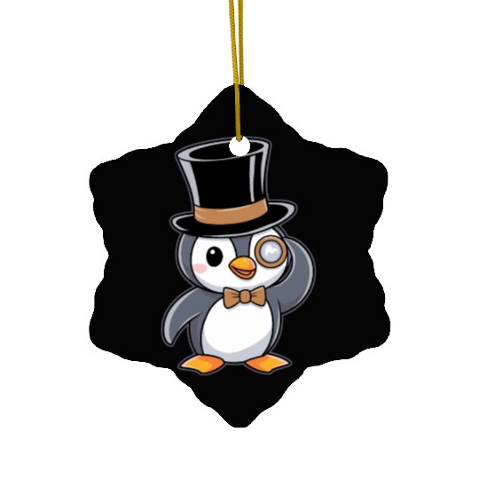 Classy Penguin with Top Hat and Monocle Ceramic Ornaments