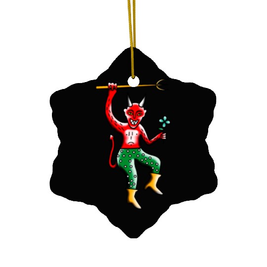 Happy Devil with a Flower Ceramic Ornaments