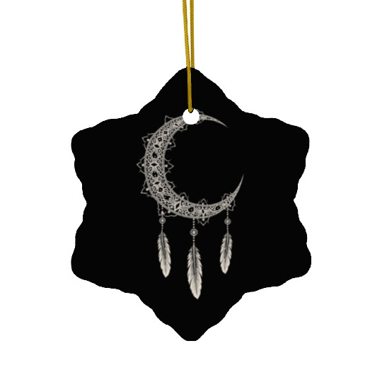 Elegant Moon With Feathers Ceramic Ornaments