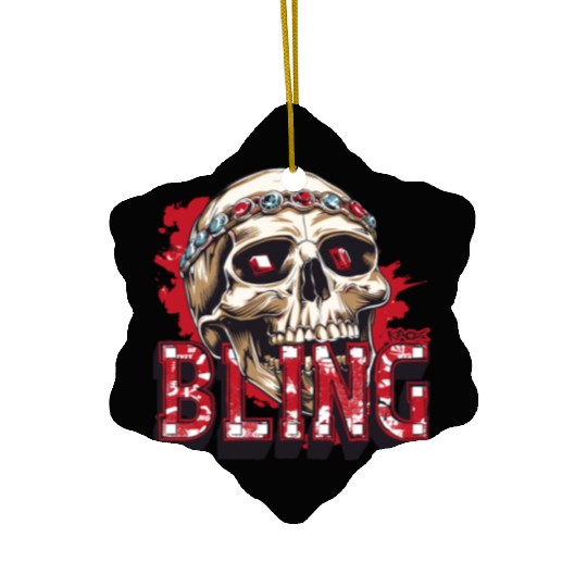 Diamond and Ruby Bling Skull Ceramic Ornaments