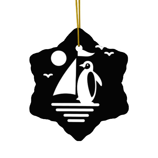 Penguin Sailboat Silhouette Minimalist Ceramic Ornaments