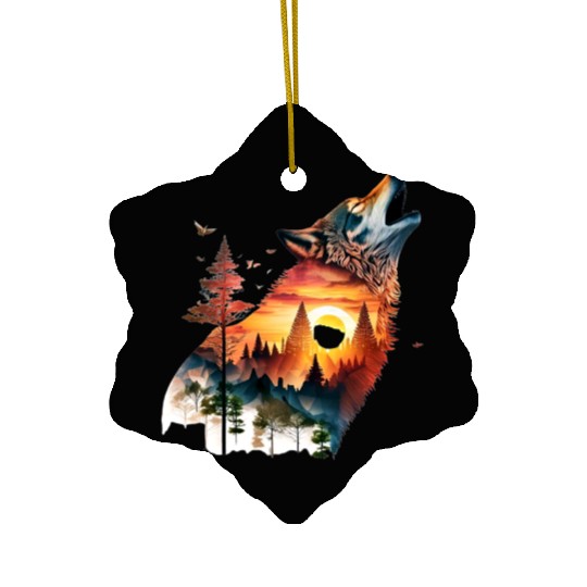 Vintage Wolf Moon Graphic Ceramic Ornaments – Retro 90s