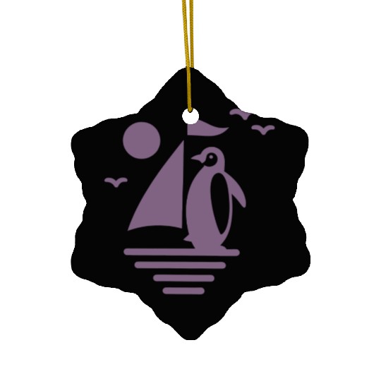 Penguin Sailboat Silhouette Minimalist Ceramic Ornaments