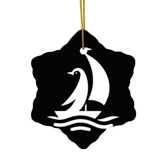 Penguin sailboat sailing silhouette minimalist Ceramic Ornaments