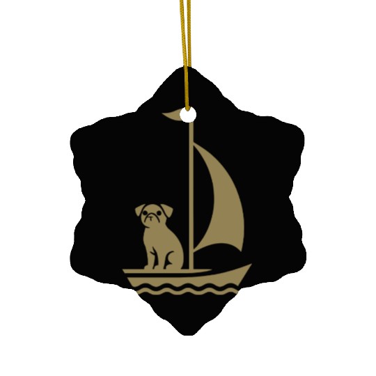 Pug in Boat Silhouette Sailing Minimalist Ceramic Ornaments