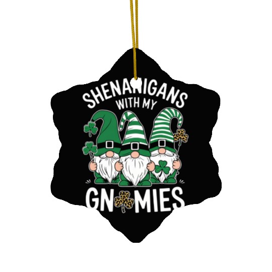 St Patricks Day Lucky Shamrock Leopard Gnomes Ceramic Ornaments