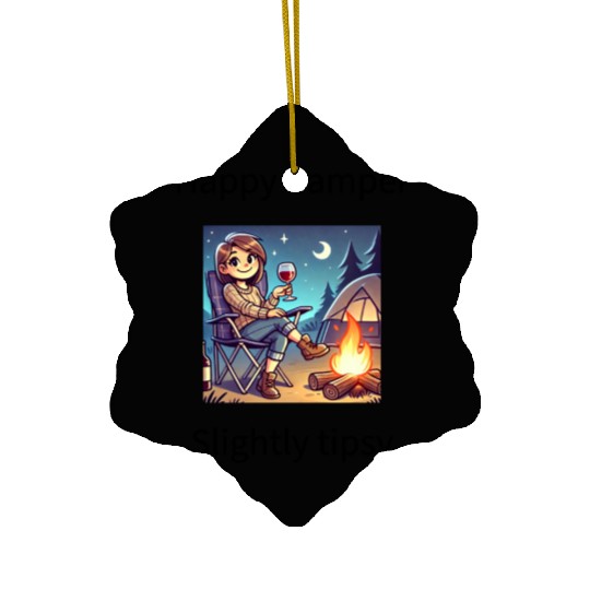 Happy camper slightly tipsy design Ceramic Ornaments