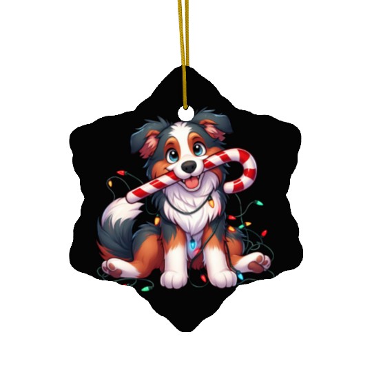 Christmas Dog Australian Shepard Lights Ceramic Ornaments