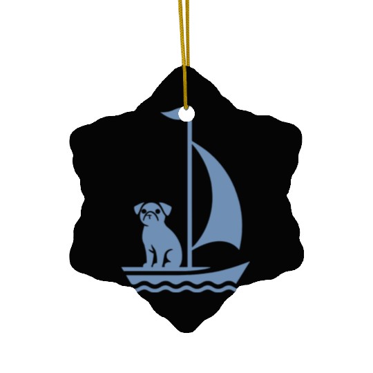 Pug in Boat Silhouette Sailing Minimalist Ceramic Ornaments