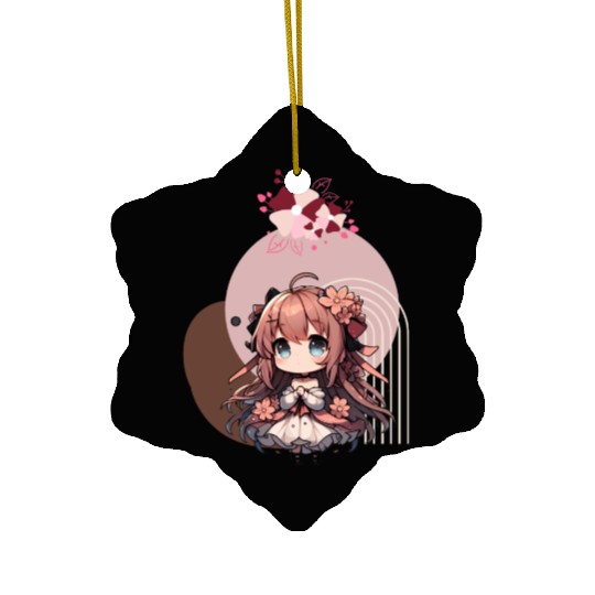 Chibi anime girl with flowers Ceramic Ornaments