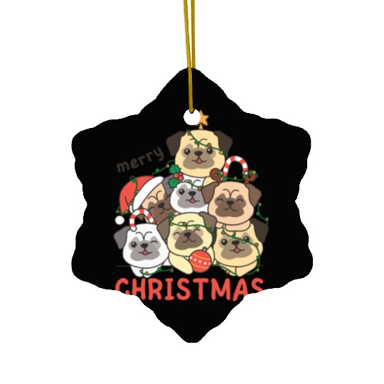 Pug Christmas Tree Merry Christmas Ceramic Ornaments