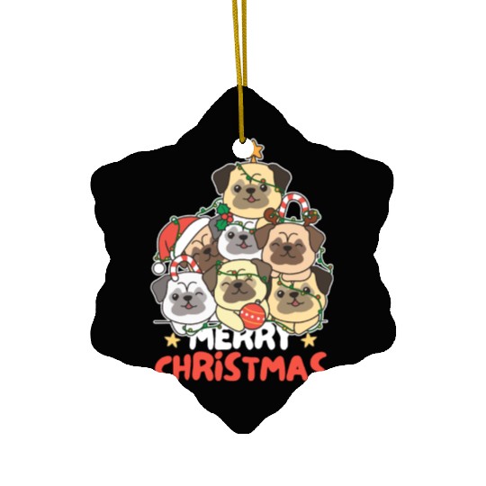 Pug Christmas Tree Merry Christmas Ceramic Ornaments