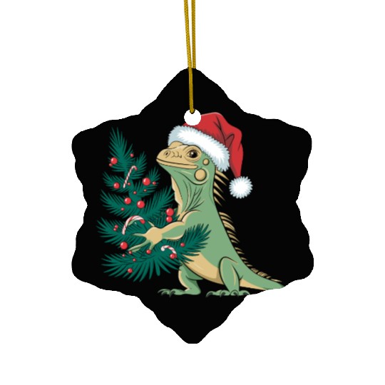 Christmas Tree Santa Iguana Ceramic Ornaments