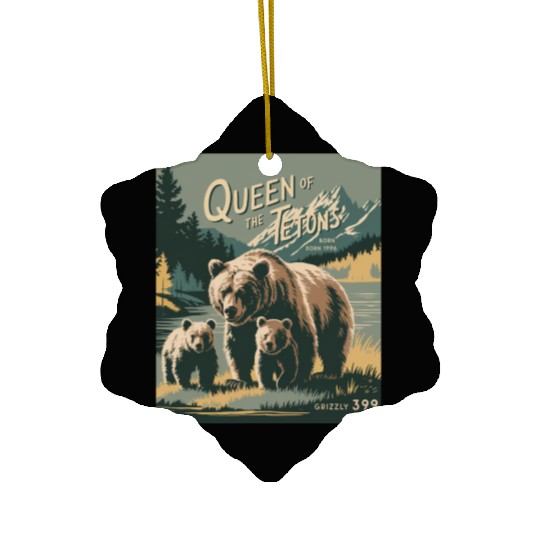Queen of the Tetons Grizzly 399 Vintage Nature Art Ceramic Ornaments