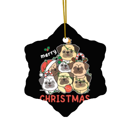 Pug Christmas Tree Merry Christmas Ceramic Ornaments