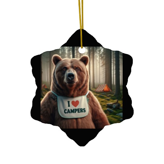 I love campers Grizzly bear with bib Ceramic Ornaments