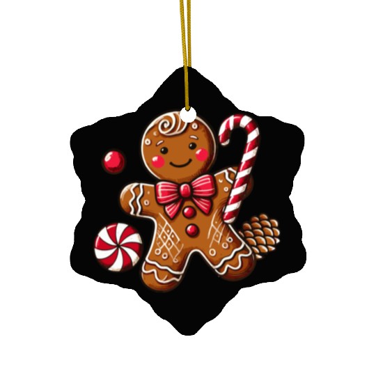Happy gingerbread man with candy cane Ceramic Ornaments