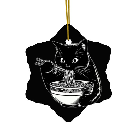 Cat Eating Ramen Noodles Japanese Funny Ceramic Ornaments