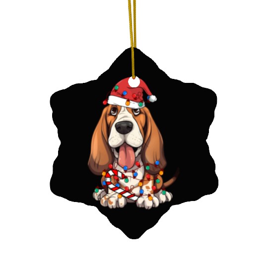 Basset Hound Santa Christmas Lights Dog Lover Ceramic Ornaments