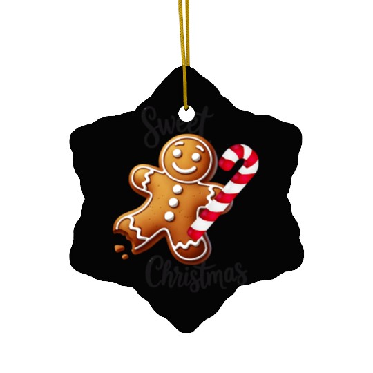 Happy gingerbread man with candy cane Ceramic Ornaments