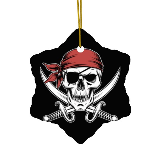 Pirate Skull Crossbones Red Bandana Jolly Roger Ceramic Ornaments