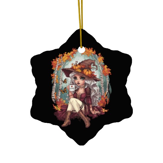 Autumn Woman Nature Leaves Season Ceramic Ornaments