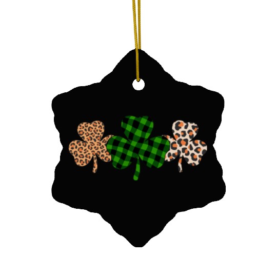 St Patricks Day Lucky Irish Green Plaid Shamrock Ceramic Ornaments