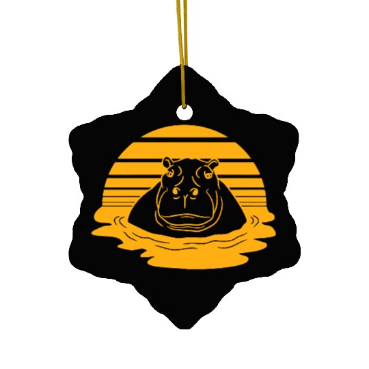 Hippo Swimming Water Sun Cute Happy Comic Cartoon Ceramic Ornaments