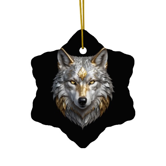 Majestic Silver/Gold Wolf Ceramic Ornaments