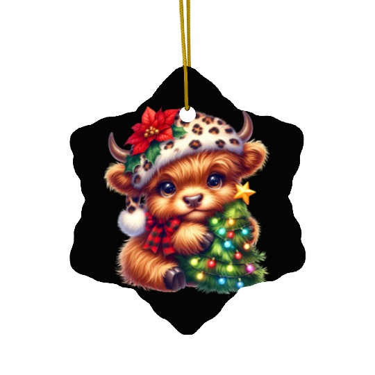 Christmas Merry Christmas For Gift Highland Cow Ceramic Ornaments