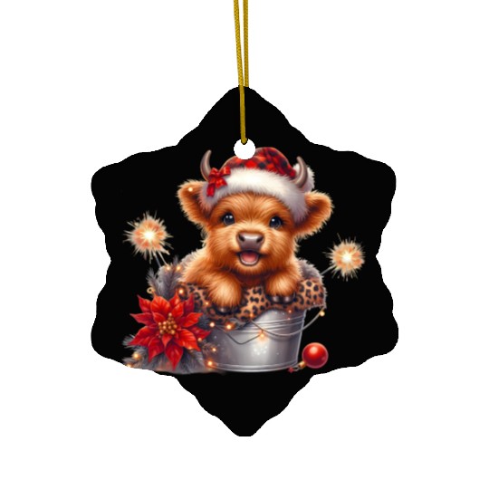 Christmas Merry Christmas For Gift Highland Cow Ceramic Ornaments