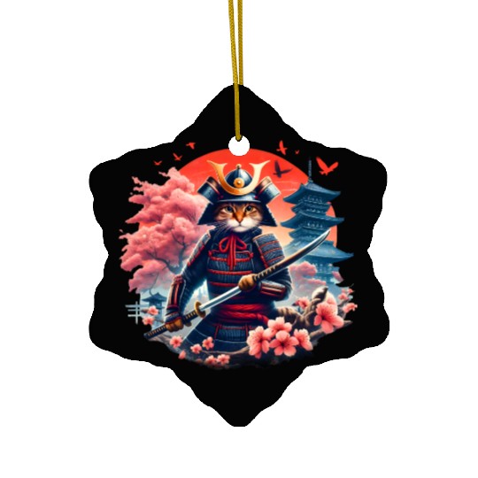 Samurai Cat Graphic Warrior Vintage Japanese Anime Ceramic Ornaments