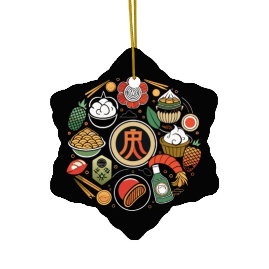 Japanese Cuisine Circle Retro Design Ceramic Ornaments