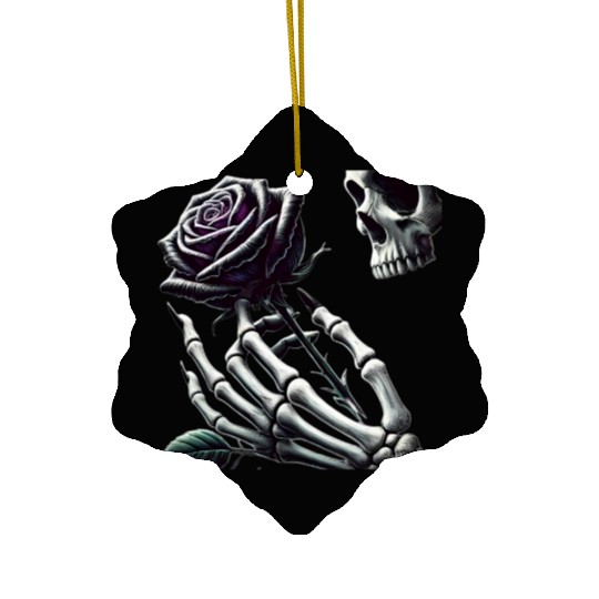 Skeleton Hand Holding a Poisonous Rose Ceramic Ornaments