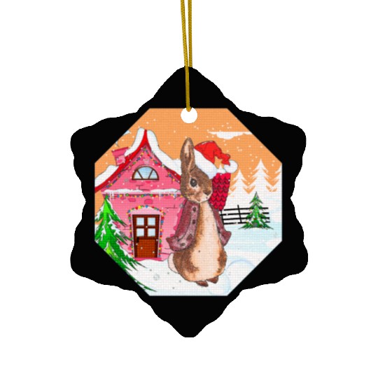 A rabbit walking on Christmas Day Ceramic Ornaments