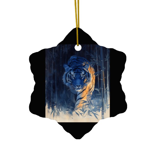 Majestic Tiger in the Bamboo Forest Ceramic Ornaments