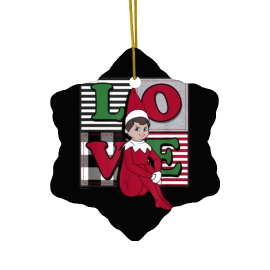 Elf on the Shelf Christmas Love Stacked Plaid Ceramic Ornaments