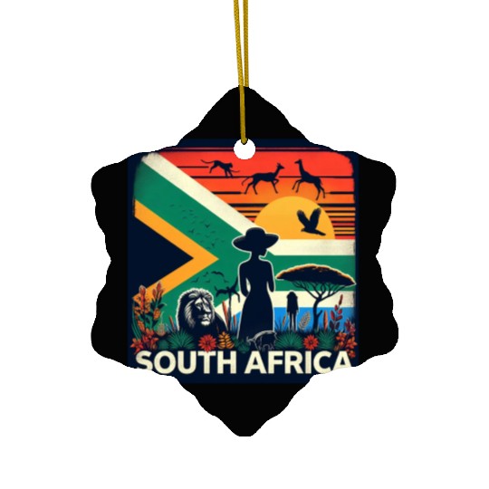 South Africa, colorful flag with birds, and trees Ceramic Ornaments