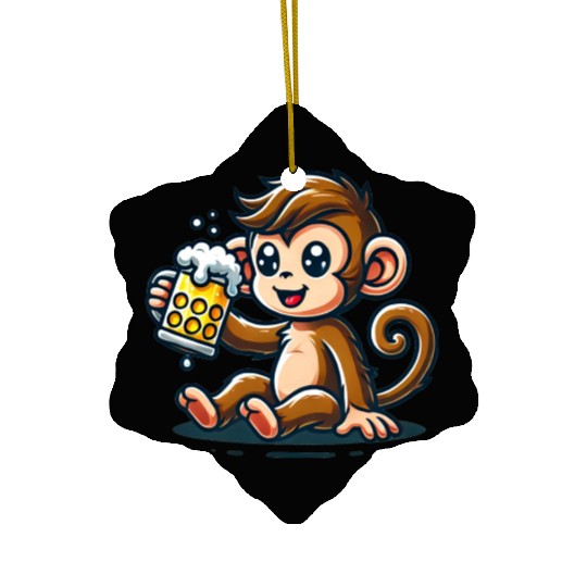Cute Monkey Drinking Beer Ceramic Ornaments