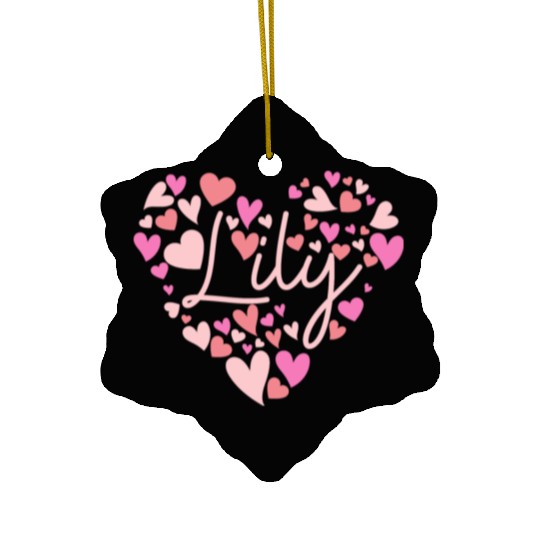 I love Lily hearts in Green Ceramic Ornaments