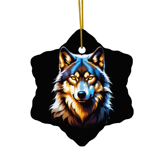 Isolated Lone Wolf Head Ink Design Ceramic Ornaments