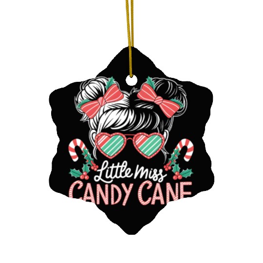 Little Miss Candy Cane Christmas Messy Bun Toddler Ceramic Ornaments