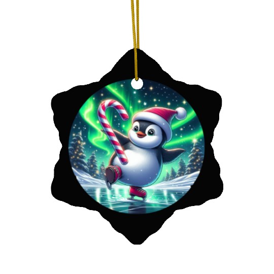 Penguin's Northern Lights Skate Ceramic Ornaments
