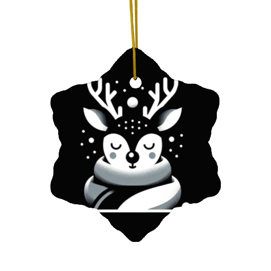 Winter Serenity Deer Illustration Ceramic Ornaments