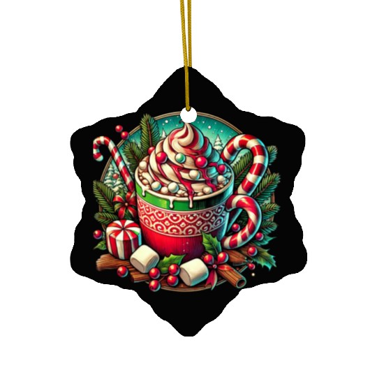 Festive Hot Cocoa Christmas Delight Ceramic Ornaments