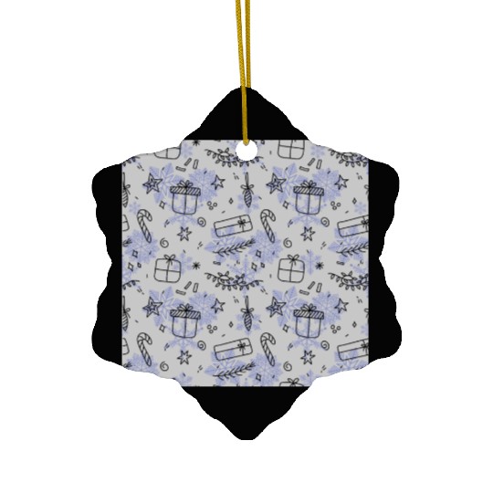 Elegant Blue Christmas Pattern Ceramic Ornaments