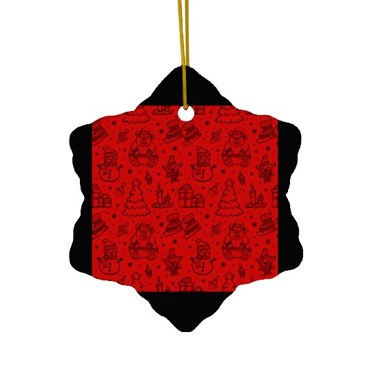 Christmas Icons on a Red Background Ceramic Ornaments