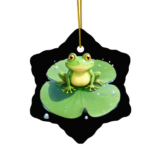 Cheerful Frog on Lily Pad Ceramic Ornaments