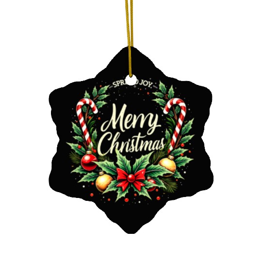 Spread Joy - Festive Merry Christmas Wreath Ceramic Ornaments