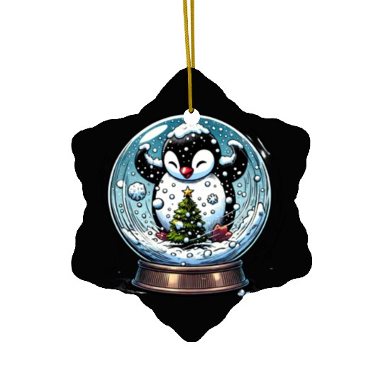 Penguin in a Snow Globe: Christmas Storm & Cheer Ceramic Ornaments